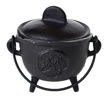 5” Cast Iron Tree Of Life Cauldron with Lid
