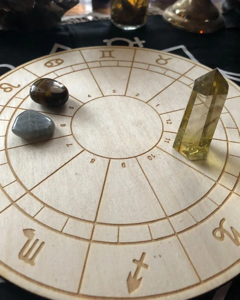 Astrological Crystal Grid - Engraved Birch - Zodiac - Natal Chart