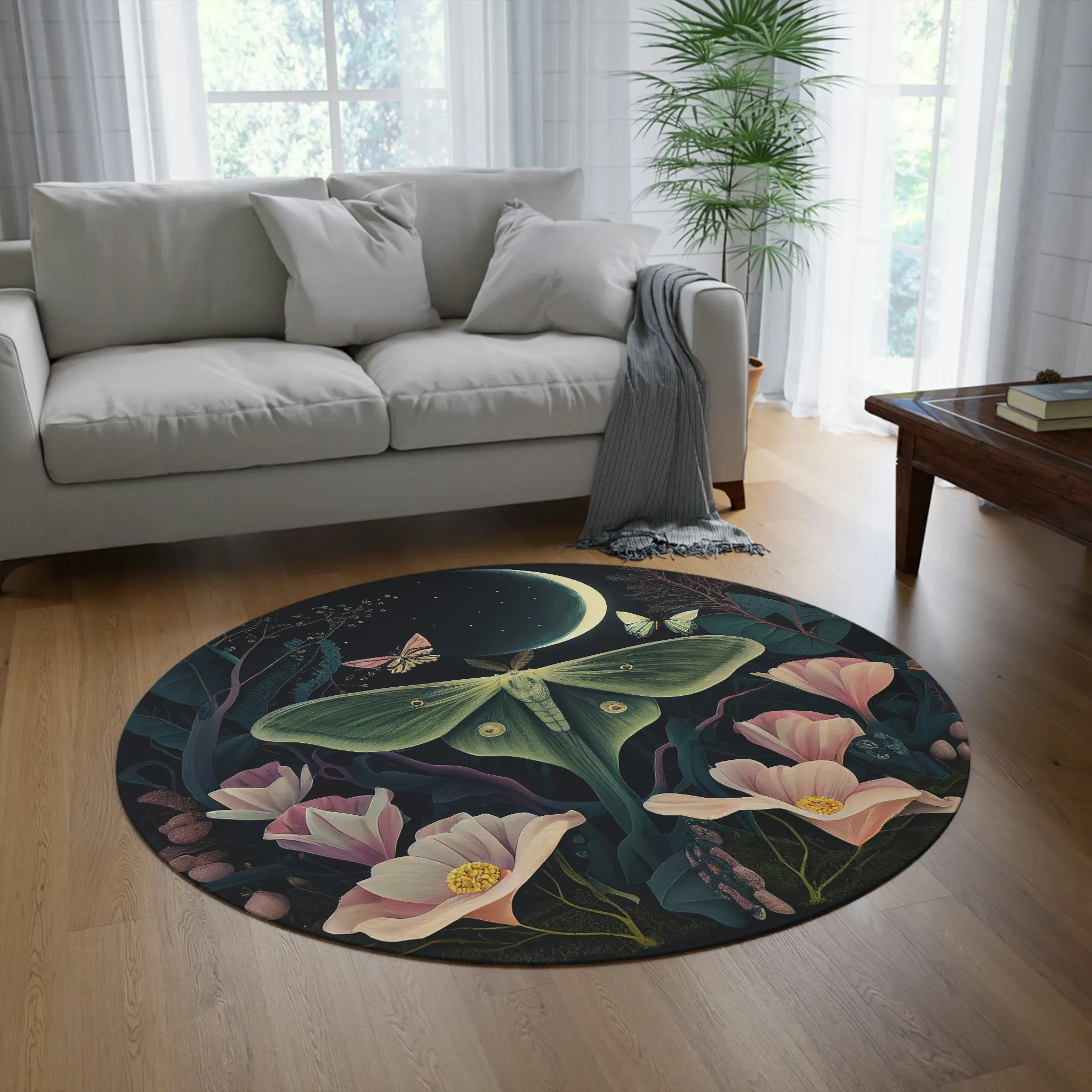 Enchanted Luna Moth Round Rug