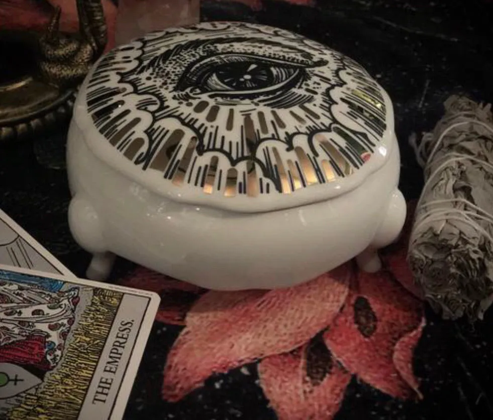 Mystic Eye Ceramic Box - Porcelain - Tarot - Altar - Jewelry Dish
