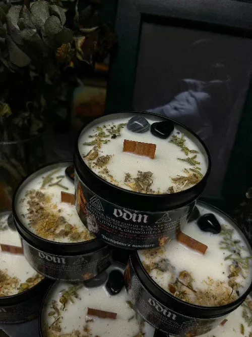 Odin Candle - 8oz 100% Soy - Wood Wick - Crystals & Essential Oils