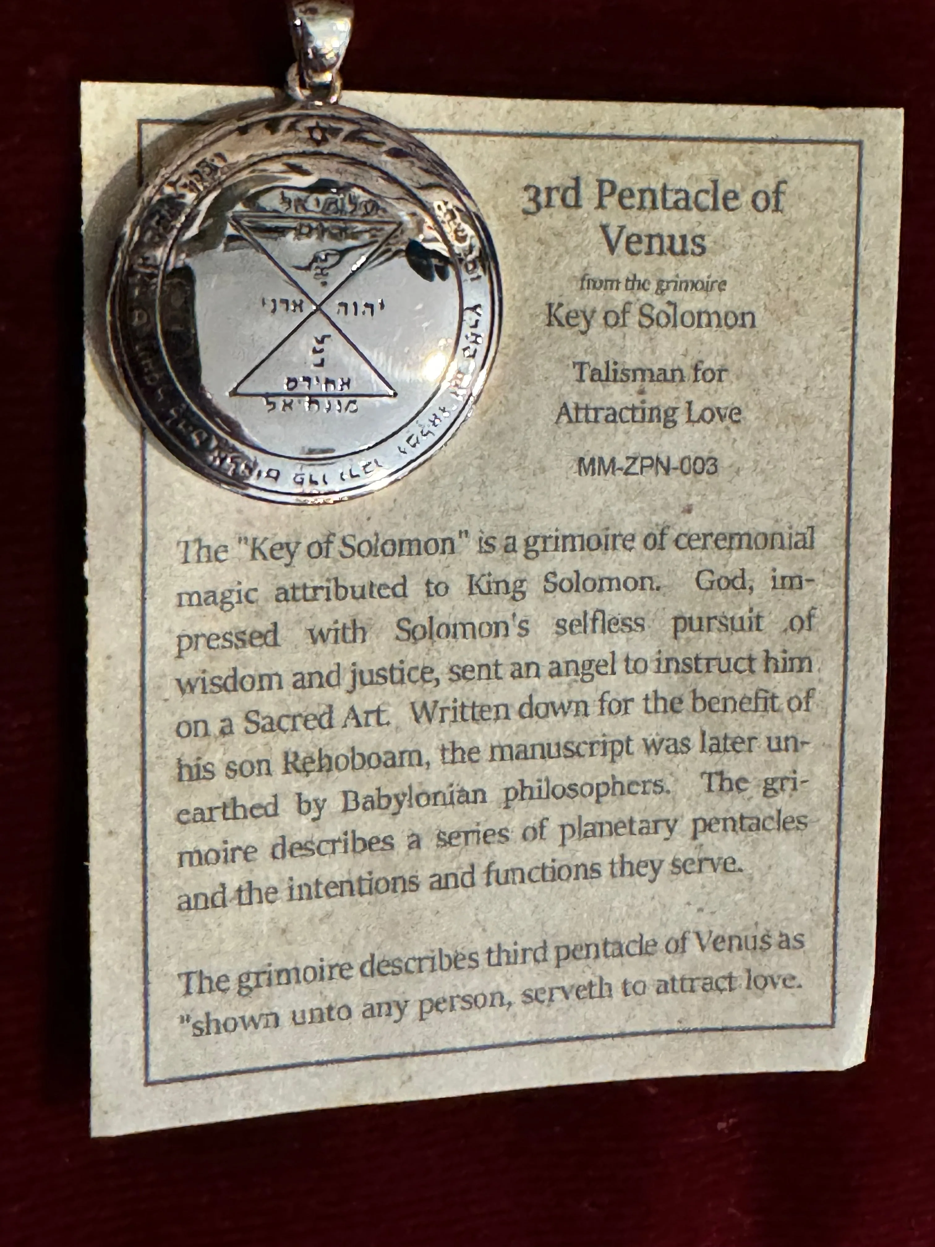 Pentacles of Solomon Pendant - From the Grimoire Key of Solomon - Talisman