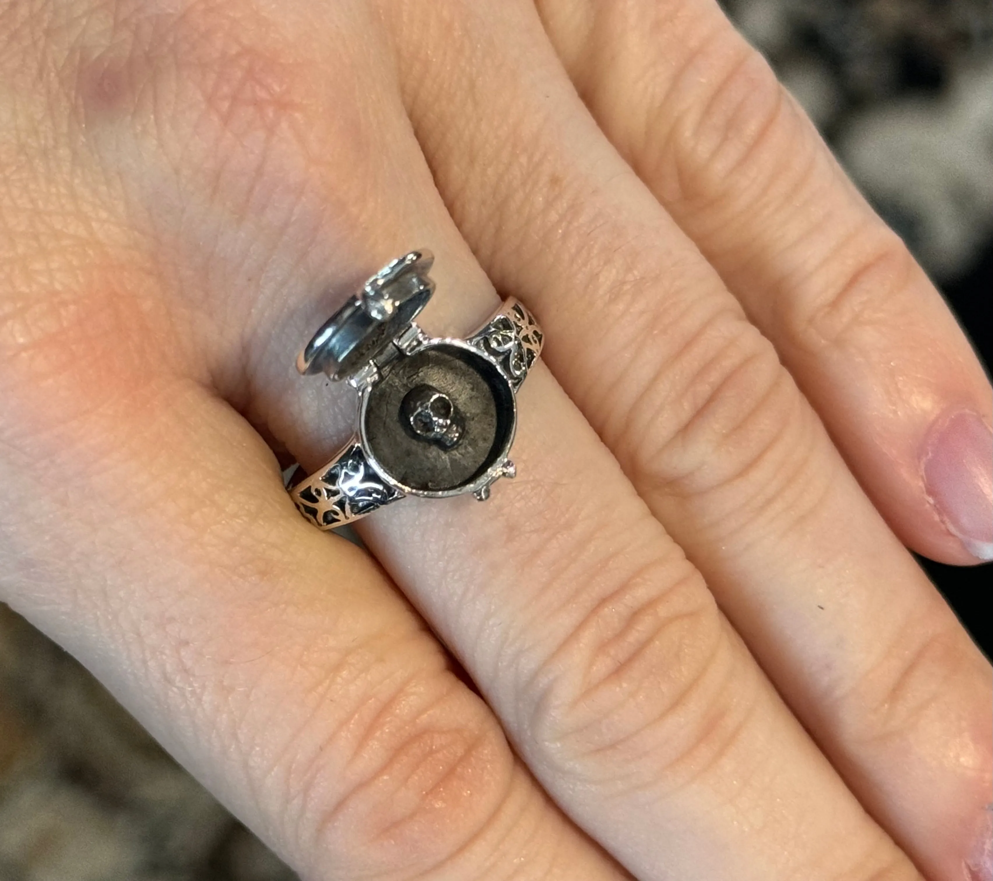 Sterling Silver Enameled Pentagram Poison Ring