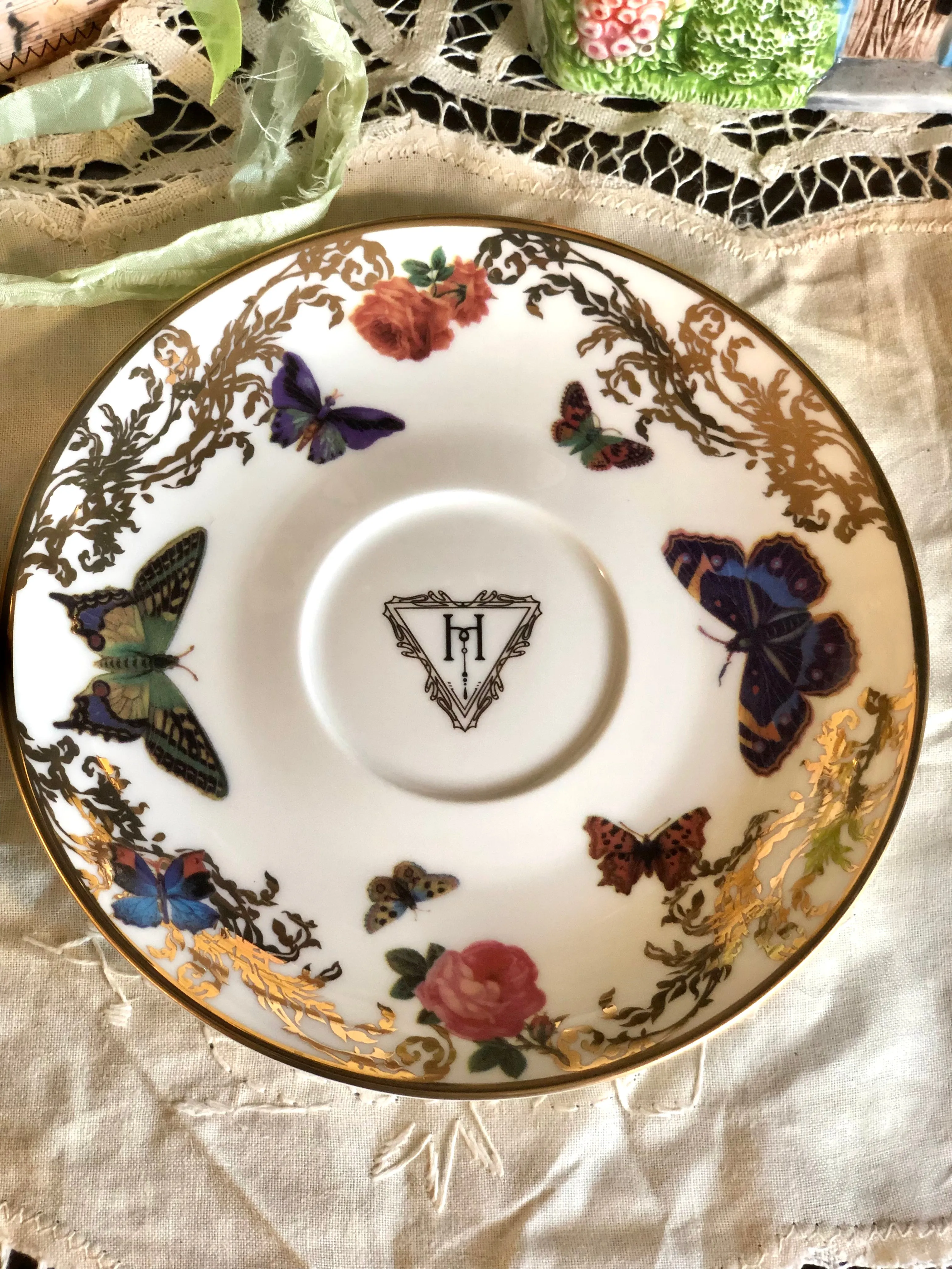 STOP TALKING - Butterflies - Fine China Curiosity Teacup & Saucer Set