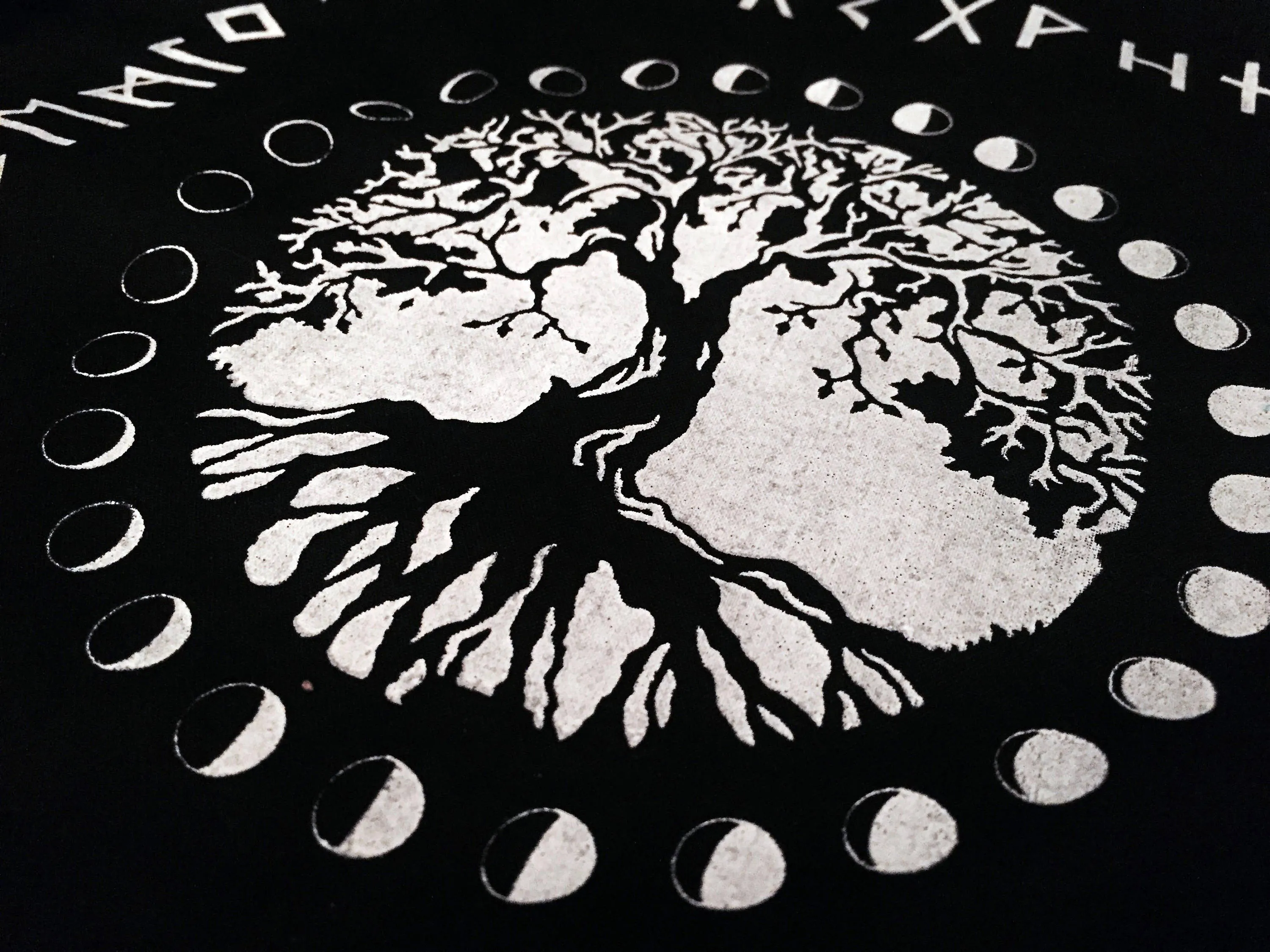 Thorn & Moon Altar Cloth - Norse Yggdrasil - Tree of Life - Elder Futhark - Moon Phases