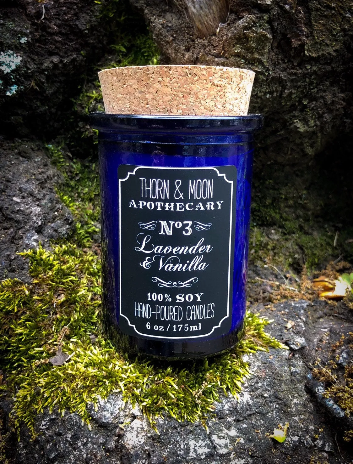 Thorn & Moon Apothecary Candle - No. 3 - Lavender and Vanilla - 100% Soy - Scented Candle - Essential Oil and Fragrance Oil blend, Herbs