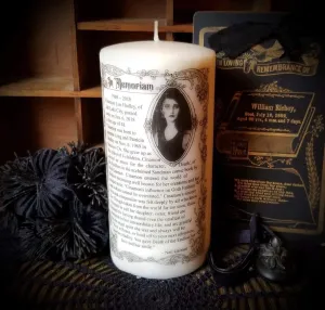 Thorn & Moon Victorian Mourning Candle - Customized Elegant Memorial 6" Pillar - Funeral  - Memento Mori - RIP - Memoriam- Dearly Departed