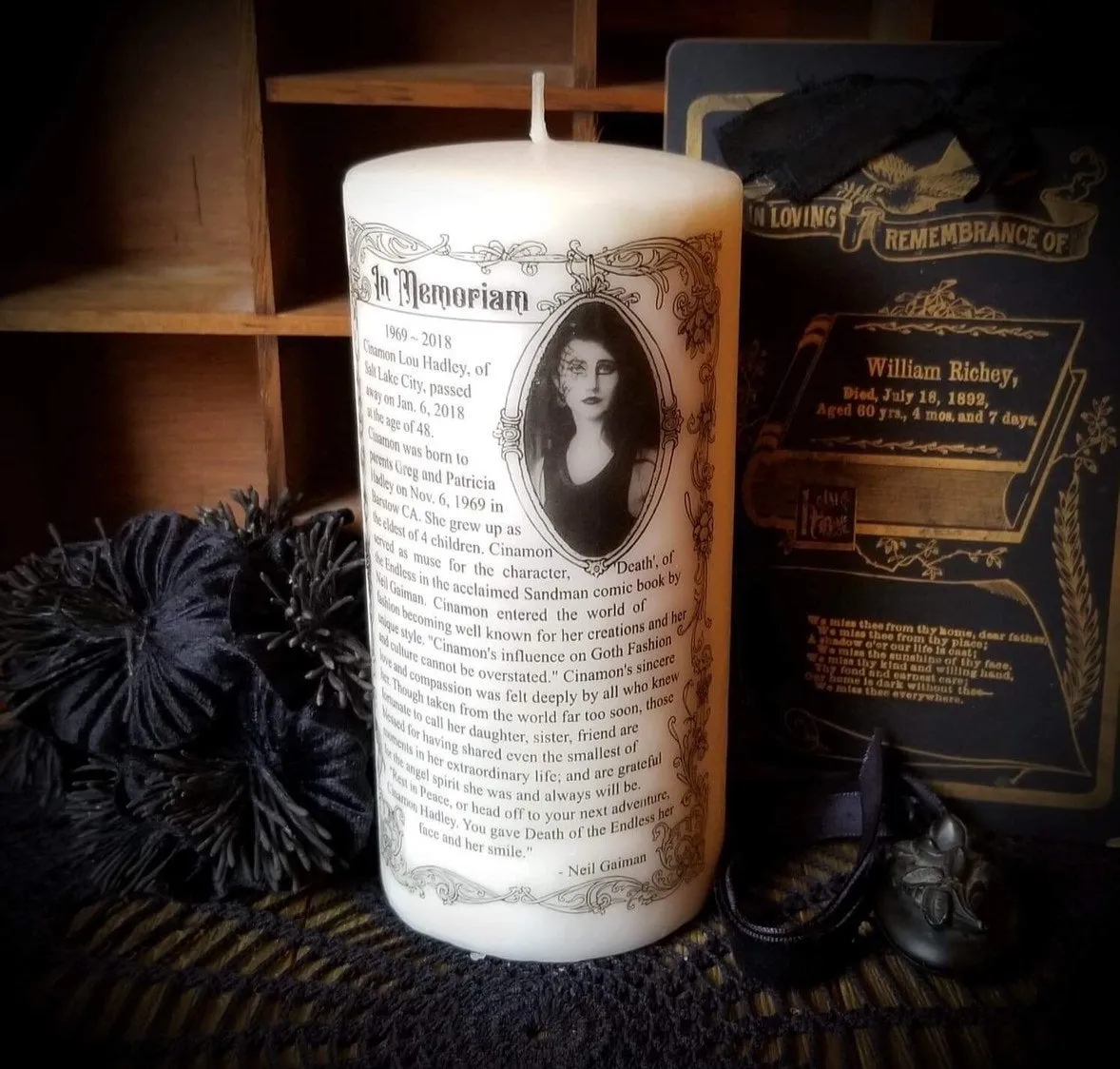 Thorn & Moon Victorian Mourning Candle - Customized Elegant Memorial 6" Pillar - Funeral  - Memento Mori - RIP - Memoriam- Dearly Departed