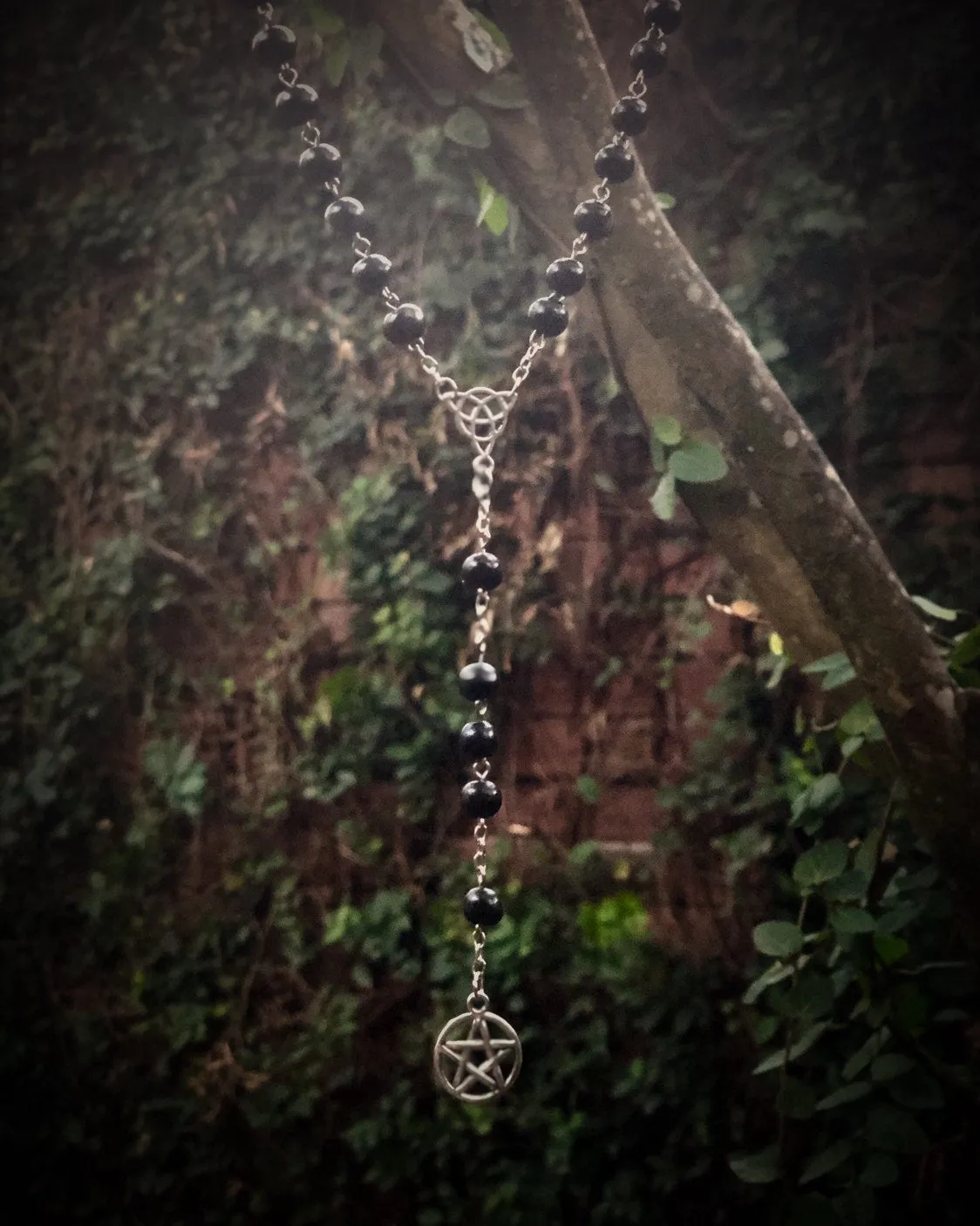 Thorn & Moon Witches' Rosary - Wooden Beads - Pentagram - Triquetra