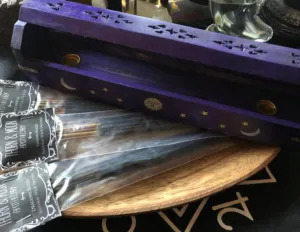 Violet Wooden Incense Burner with Brass Inlay - Coffin - Stick Incense - Box