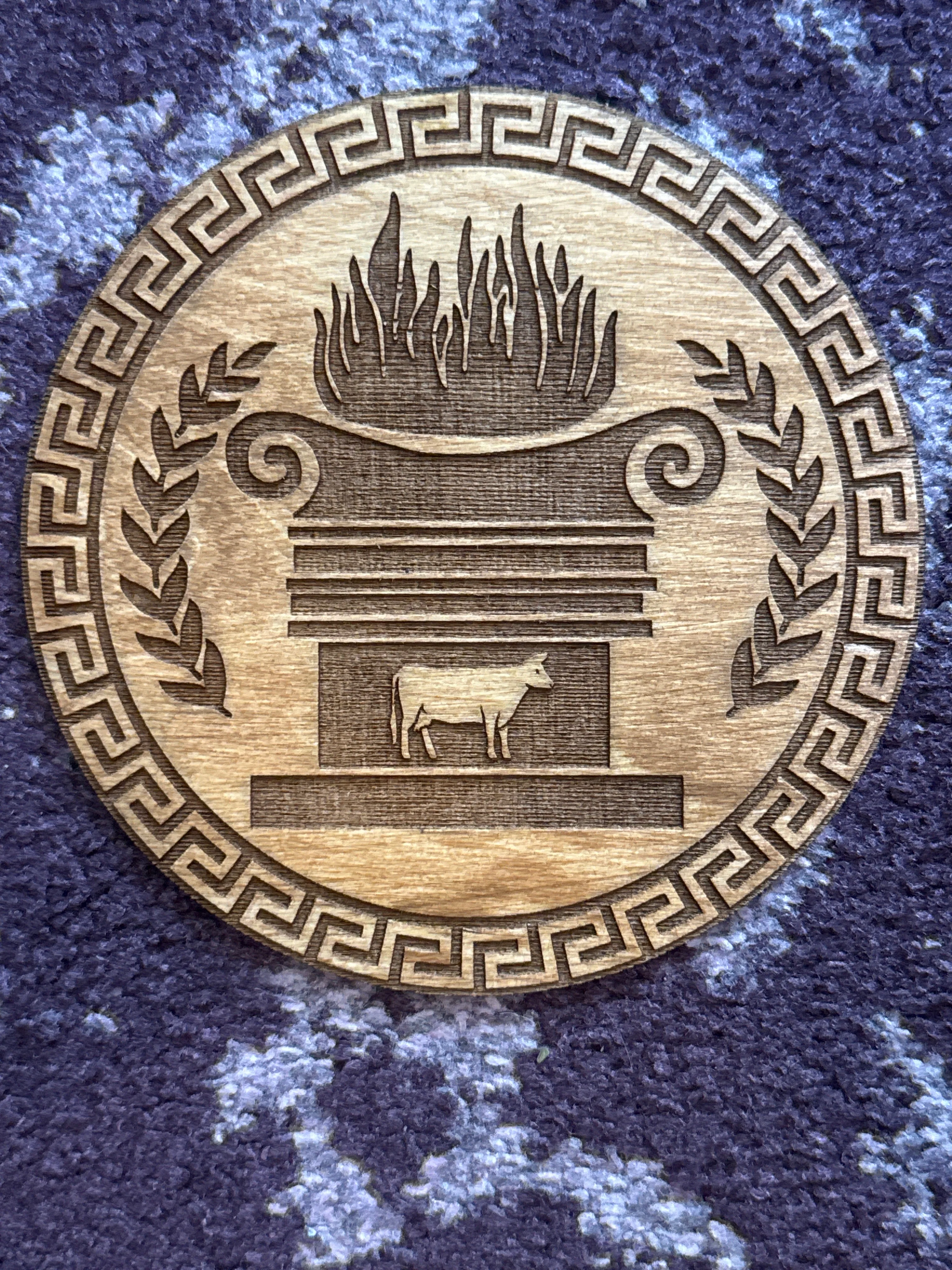 Wooden Engraved Hestia Hearth Altar Tile - Greek