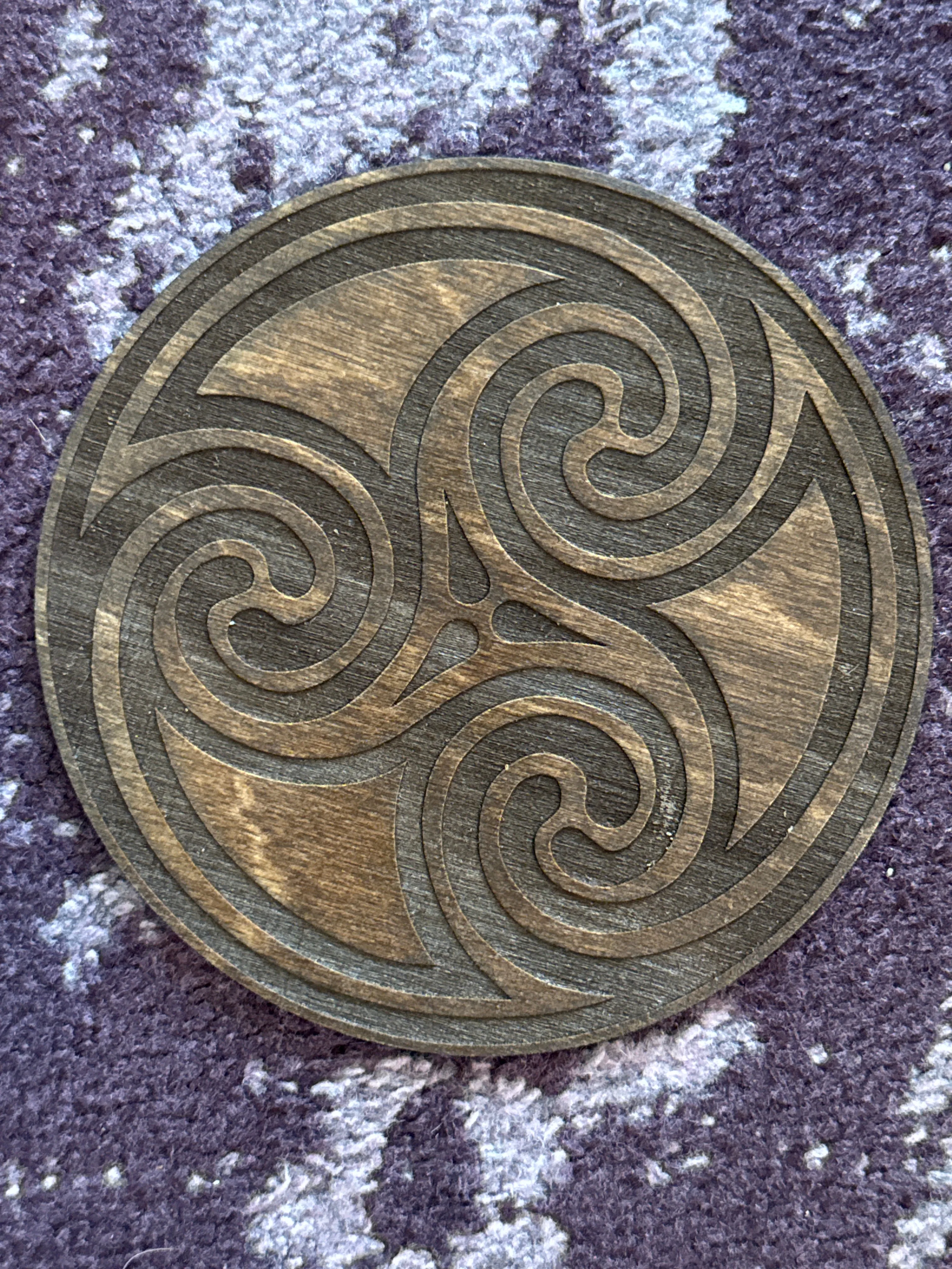 Wooden Engraved Triskele Altar Tile - Celtic