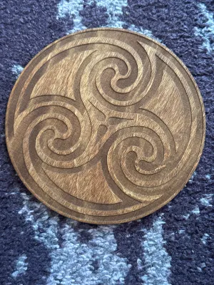 Wooden Engraved Triskele Altar Tile - Celtic